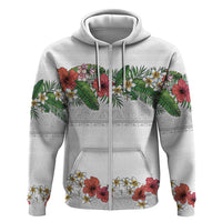 Hawaiian Tropical Flowers and Tribal Polynesian Tattoo Hoodie White Color