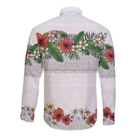 Hawaiian Tropical Flowers and Tribal Polynesian Tattoo Long Sleeve Button Shirt White Color LT03 - Polynesian Pride
