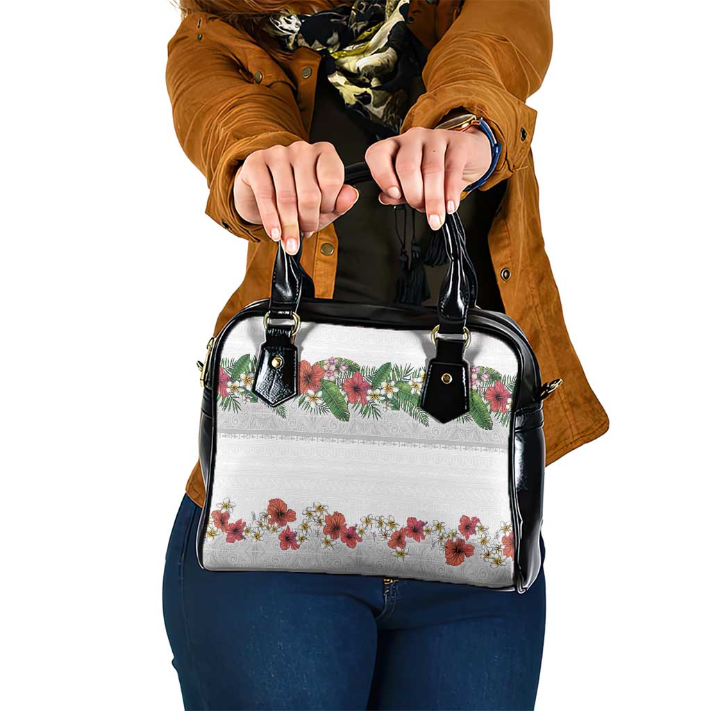 Hawaiian Tropical Flowers and Tribal Polynesian Tattoo Shoulder Handbag White Color LT03 One Size White - Polynesian Pride