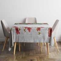 Hawaiian Tropical Flowers and Tribal Polynesian Tattoo Tablecloth White Color