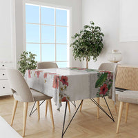 Hawaiian Tropical Flowers and Tribal Polynesian Tattoo Tablecloth White Color