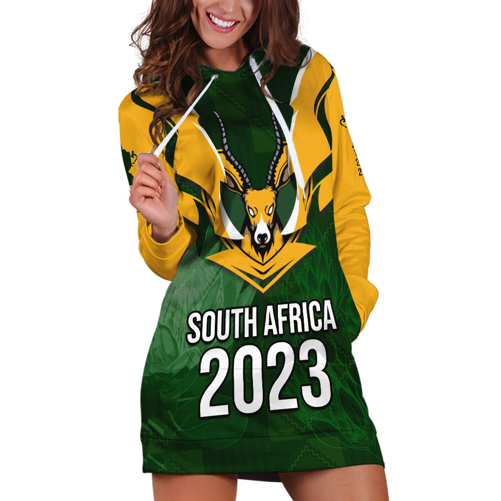 Personalised South Africa Rugby Hoodie Dress Springbok Mascot History Champion World Rugby 2023 LT03 Green - Polynesian Pride