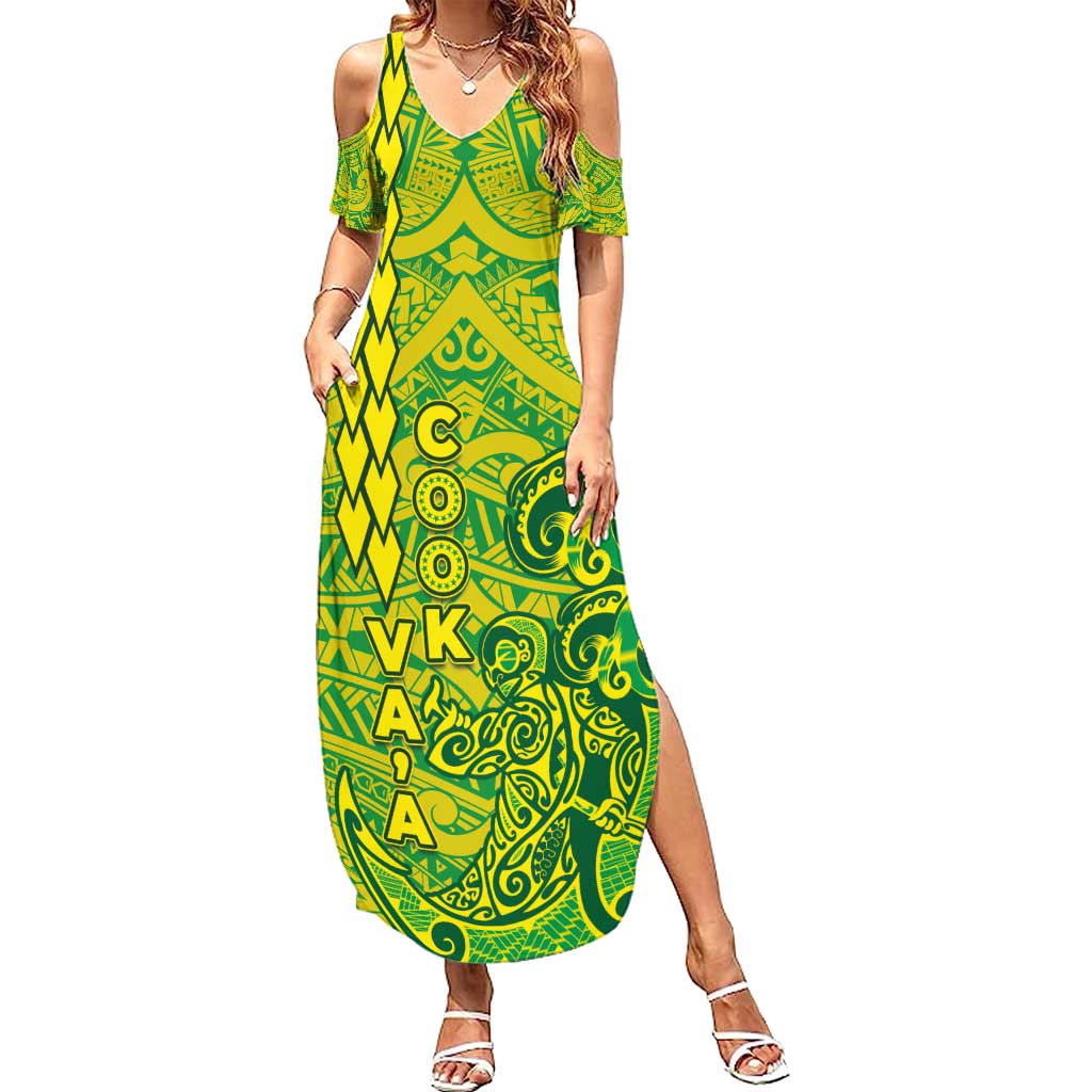 Cook Islands Vaa Polynesian Art Tattoo Family Matching Summer Maxi Dress and Hawaiian Shirt National Color