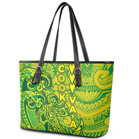 Cook Islands Vaa Polynesian Art Tattoo Leather Tote Bag National Color