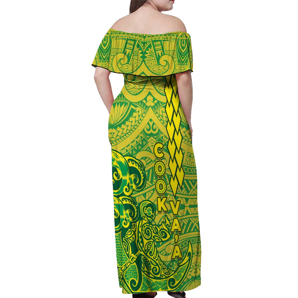 Cook Islands Vaa Polynesian Art Tattoo Off Shoulder Maxi Dress National Color