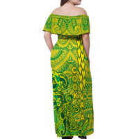 Cook Islands Vaa Polynesian Art Tattoo Off Shoulder Maxi Dress National Color