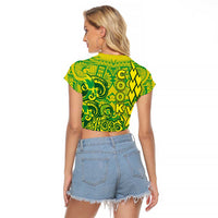 Cook Islands Vaa Polynesian Art Tattoo Raglan Cropped T Shirt National Color