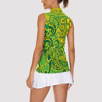 Cook Islands Vaa Polynesian Art Tattoo Women Sleeveless Polo Shirt National Color