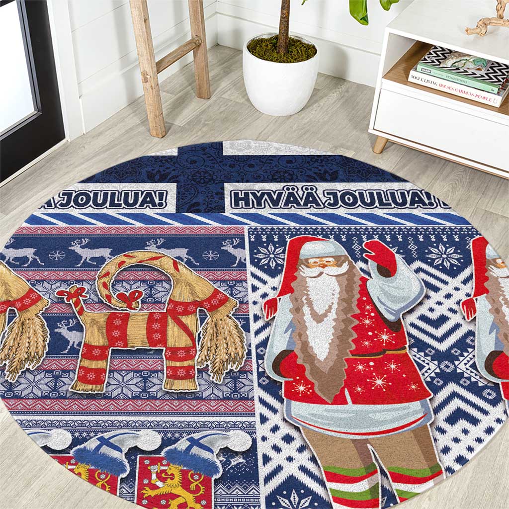 Yule Goat Joulupukki Finnish Christmas Round Carpet Scandinavian Pattern LT03 Blue - Polynesian Pride