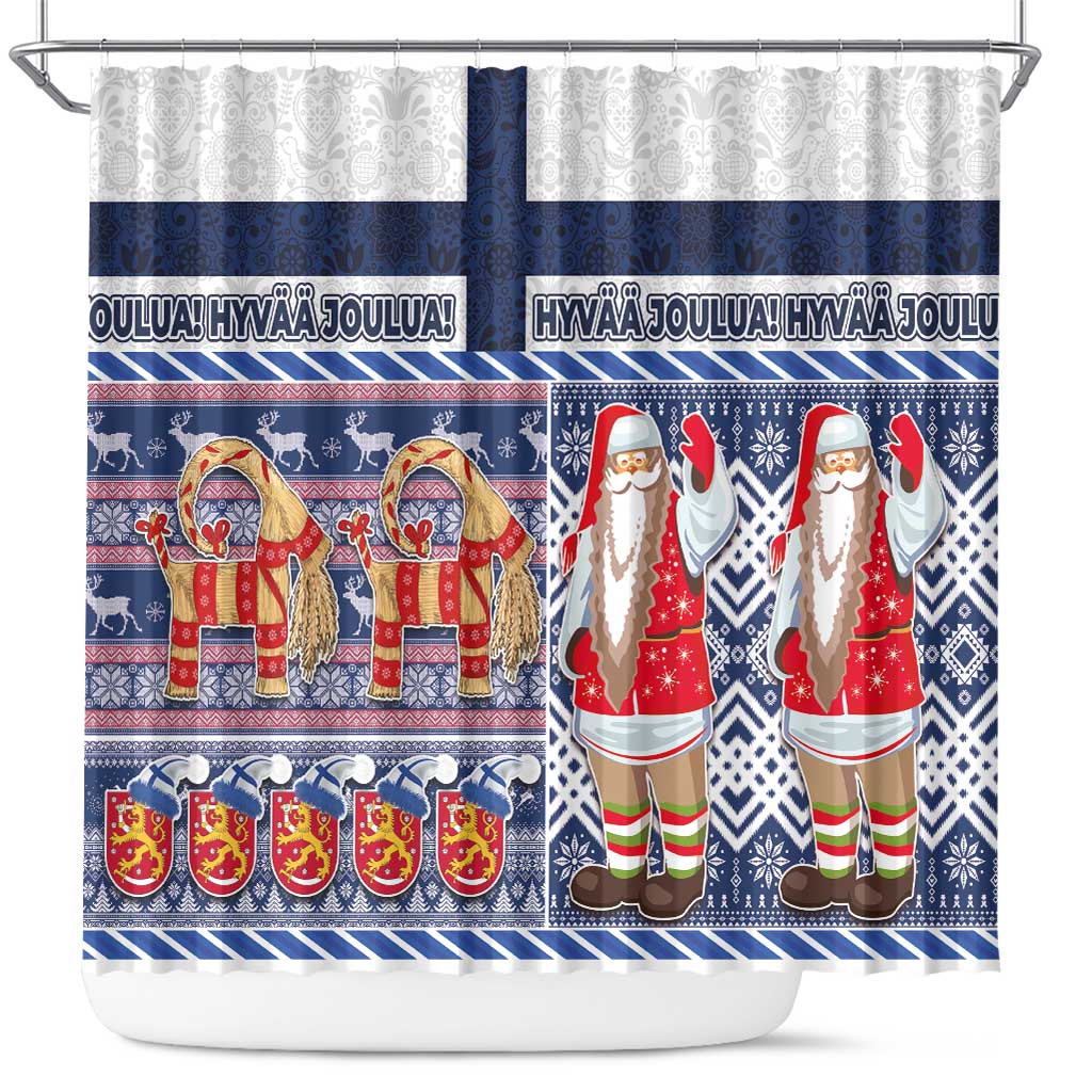 Yule Goat Joulupukki Finnish Christmas Shower Curtain Scandinavian Pattern LT03 Blue - Polynesian Pride
