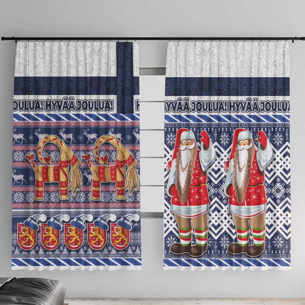 Yule Goat Joulupukki Finnish Christmas Window Curtain Scandinavian Pattern LT03 With Hooks Blue - Polynesian Pride