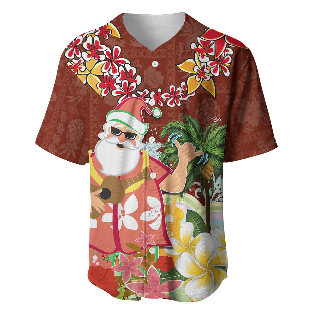 Hawaii Honu Mele Kalikimaka Baseball Jersey Santa Tropical Flower Aloha Summer Red Version LT03 Red - Polynesian Pride