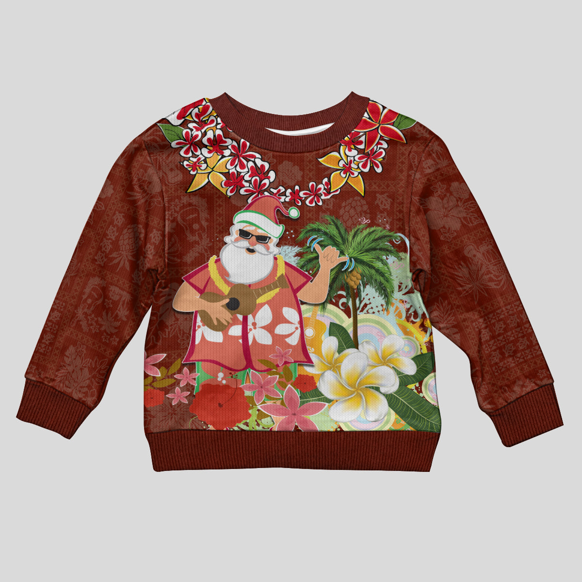 Hawaii Honu Mele Kalikimaka Kid Ugly Christmas Sweater Santa Tropical Flower Aloha Summer Red Version LT03 Kid Red - Polynesian Pride