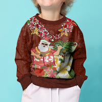 Hawaii Honu Mele Kalikimaka Kid Ugly Christmas Sweater Santa Tropical Flower Aloha Summer Red Version LT03 - Polynesian Pride