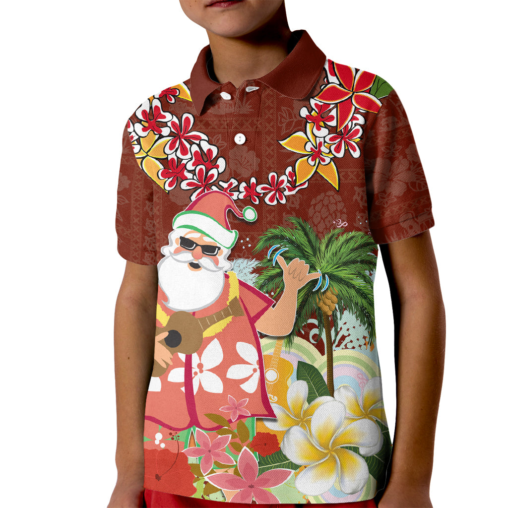 Hawaii Honu Mele Kalikimaka Kid Polo Shirt Santa Tropical Flower Aloha Summer Red Version LT03 Kid Red - Polynesian Pride