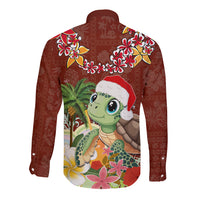 Hawaii Honu Mele Kalikimaka Long Sleeve Button Shirt Santa Tropical Flower Aloha Summer Red Version LT03 - Polynesian Pride