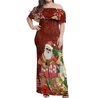 Hawaii Honu Mele Kalikimaka Off Shoulder Maxi Dress Santa Tropical Flower Aloha Summer Red Version LT03 Women Red - Polynesian Pride