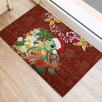 Hawaii Honu Mele Kalikimaka Rubber Doormat Santa Tropical Flower Aloha Summer Red Version LT03 - Polynesian Pride