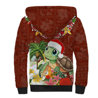 Hawaii Honu Mele Kalikimaka Sherpa Hoodie Santa Tropical Flower Aloha Summer Red Version LT03 - Polynesian Pride