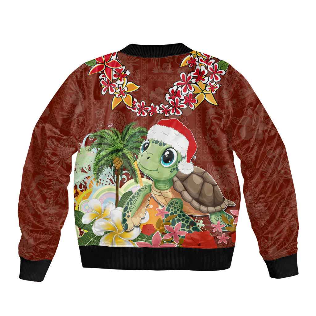 Hawaii Honu Mele Kalikimaka Sleeve Zip Bomber Jacket Santa Tropical Flower Aloha Summer Red Version LT03 - Polynesian Pride