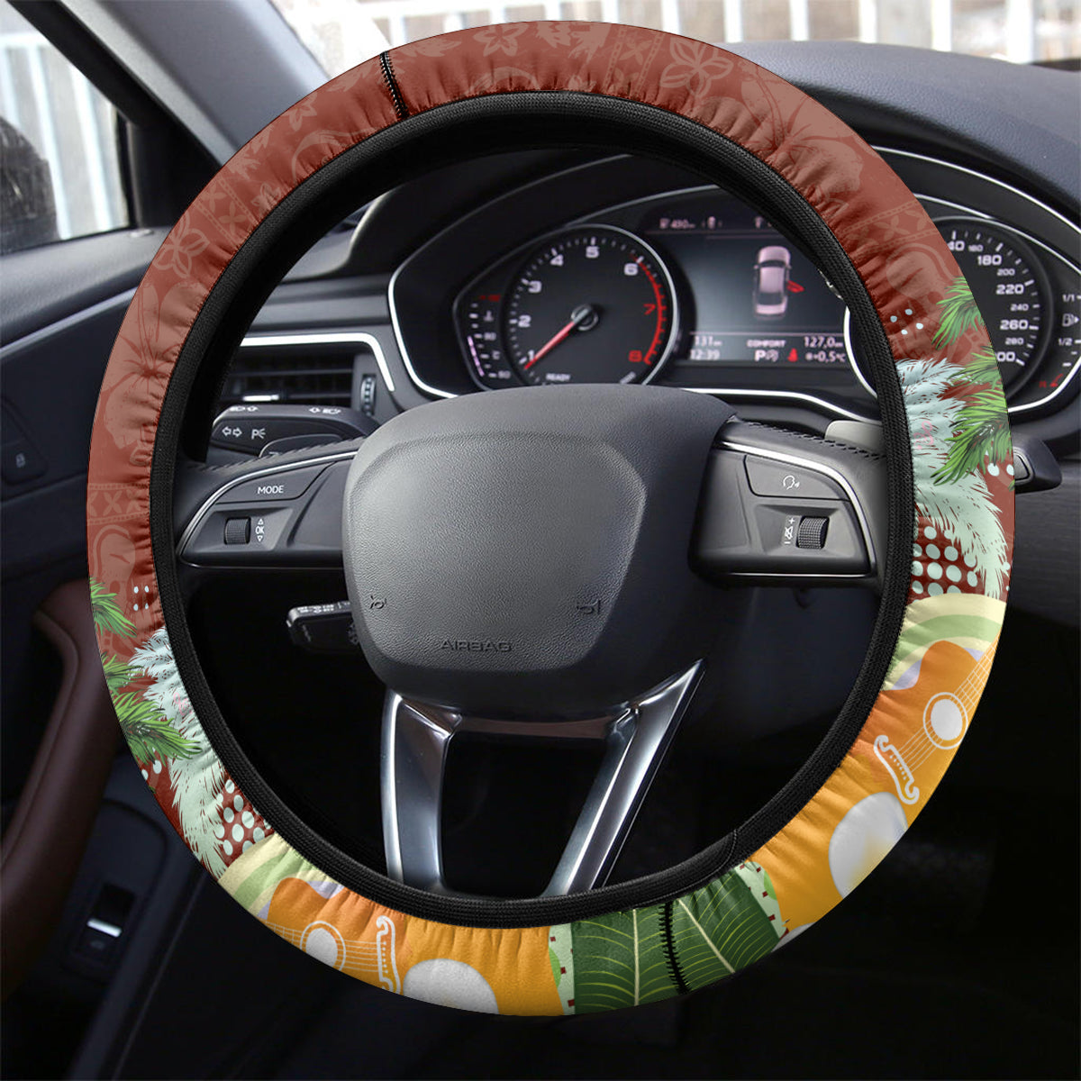 Hawaii Honu Mele Kalikimaka Steering Wheel Cover Santa Tropical Flower Aloha Summer Red Version