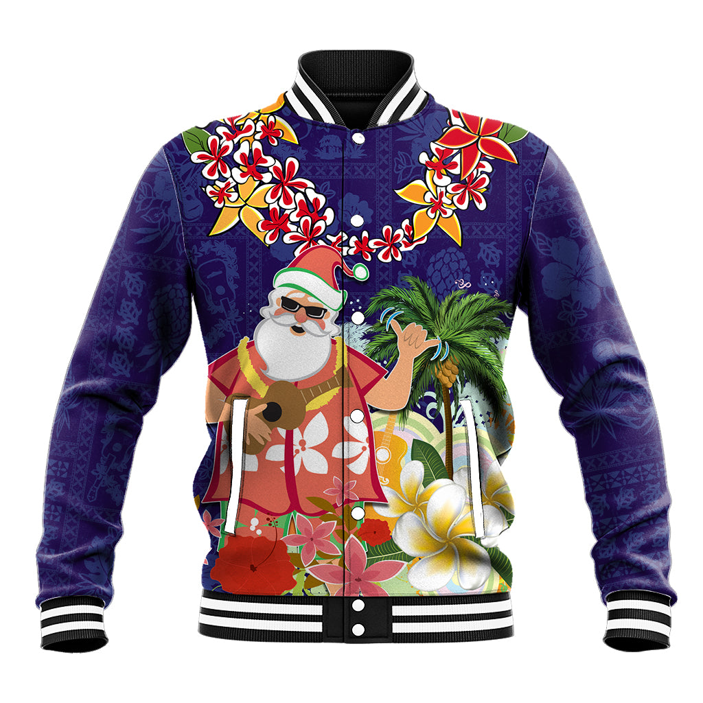 Hawaii Honu Mele Kalikimaka Baseball Jacket Santa Tropical Flower Aloha Summer Blue Version LT03 Unisex Blue - Polynesian Pride