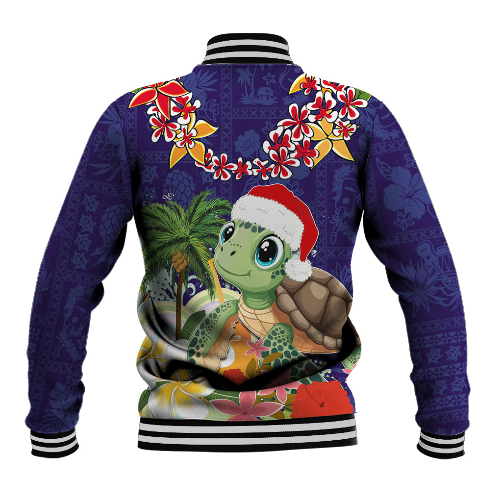 Hawaii Honu Mele Kalikimaka Baseball Jacket Santa Tropical Flower Aloha Summer Blue Version LT03 - Polynesian Pride