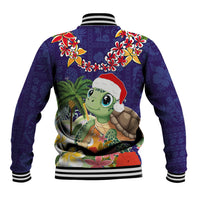 Hawaii Honu Mele Kalikimaka Baseball Jacket Santa Tropical Flower Aloha Summer Blue Version LT03 - Polynesian Pride