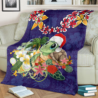 Hawaii Honu Mele Kalikimaka Blanket Santa Tropical Flower Aloha Summer Blue Version LT03 - Polynesian Pride
