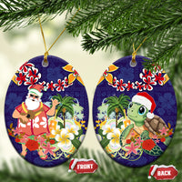 Hawaii Honu Mele Kalikimaka Ceramic Ornament Santa Tropical Flower Aloha Summer Blue Version LT03 Oval Blue - Polynesian Pride