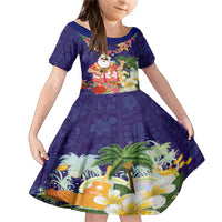 Hawaii Honu Mele Kalikimaka Family Matching Mermaid Dress and Hawaiian Shirt Santa Tropical Flower Aloha Summer Blue Version LT03 Daughter's Dress Blue - Polynesian Pride