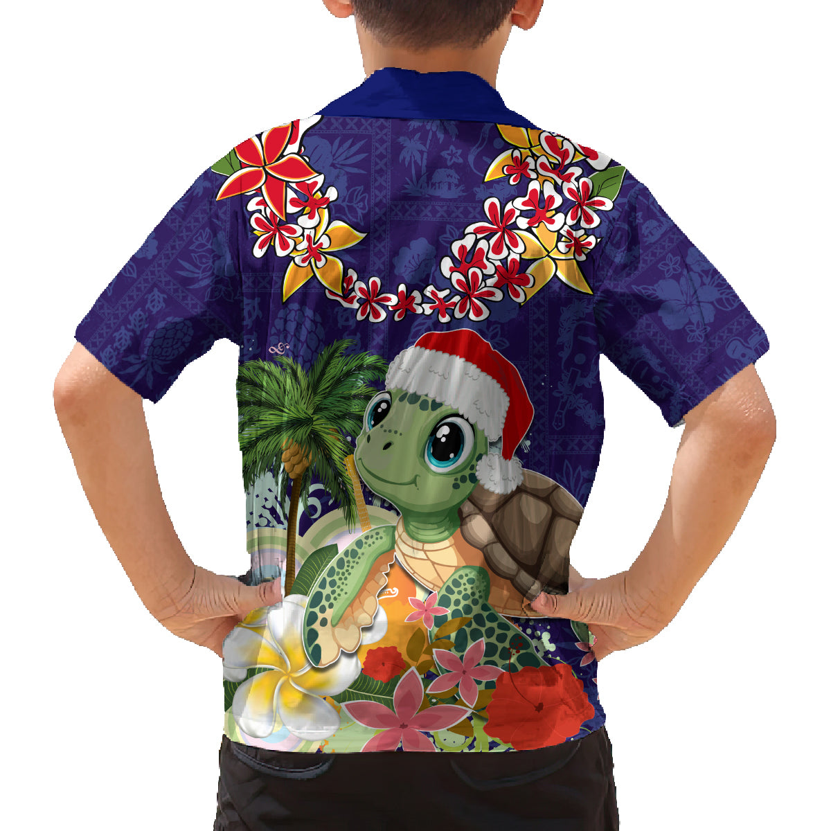 Hawaii Honu Mele Kalikimaka Family Matching Off Shoulder Maxi Dress and Hawaiian Shirt Santa Tropical Flower Aloha Summer Blue Version LT03 - Polynesian Pride