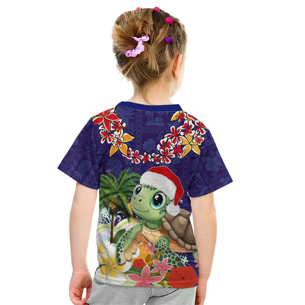 Hawaii Honu Mele Kalikimaka Kid T Shirt Santa Tropical Flower Aloha Summer Blue Version LT03 - Polynesian Pride
