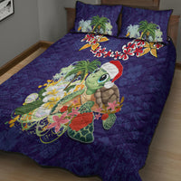 Hawaii Honu Mele Kalikimaka Quilt Bed Set Santa Tropical Flower Aloha Summer Blue Version LT03 - Polynesian Pride