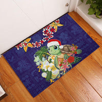 Hawaii Honu Mele Kalikimaka Rubber Doormat Santa Tropical Flower Aloha Summer Blue Version LT03 Blue - Polynesian Pride