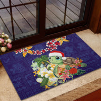 Hawaii Honu Mele Kalikimaka Rubber Doormat Santa Tropical Flower Aloha Summer Blue Version LT03 - Polynesian Pride