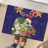 Hawaii Honu Mele Kalikimaka Rubber Doormat Santa Tropical Flower Aloha Summer Blue Version LT03 - Polynesian Pride