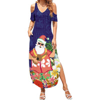 Hawaii Honu Mele Kalikimaka Summer Maxi Dress Santa Tropical Flower Aloha Summer Blue Version LT03 Women Blue - Polynesian Pride