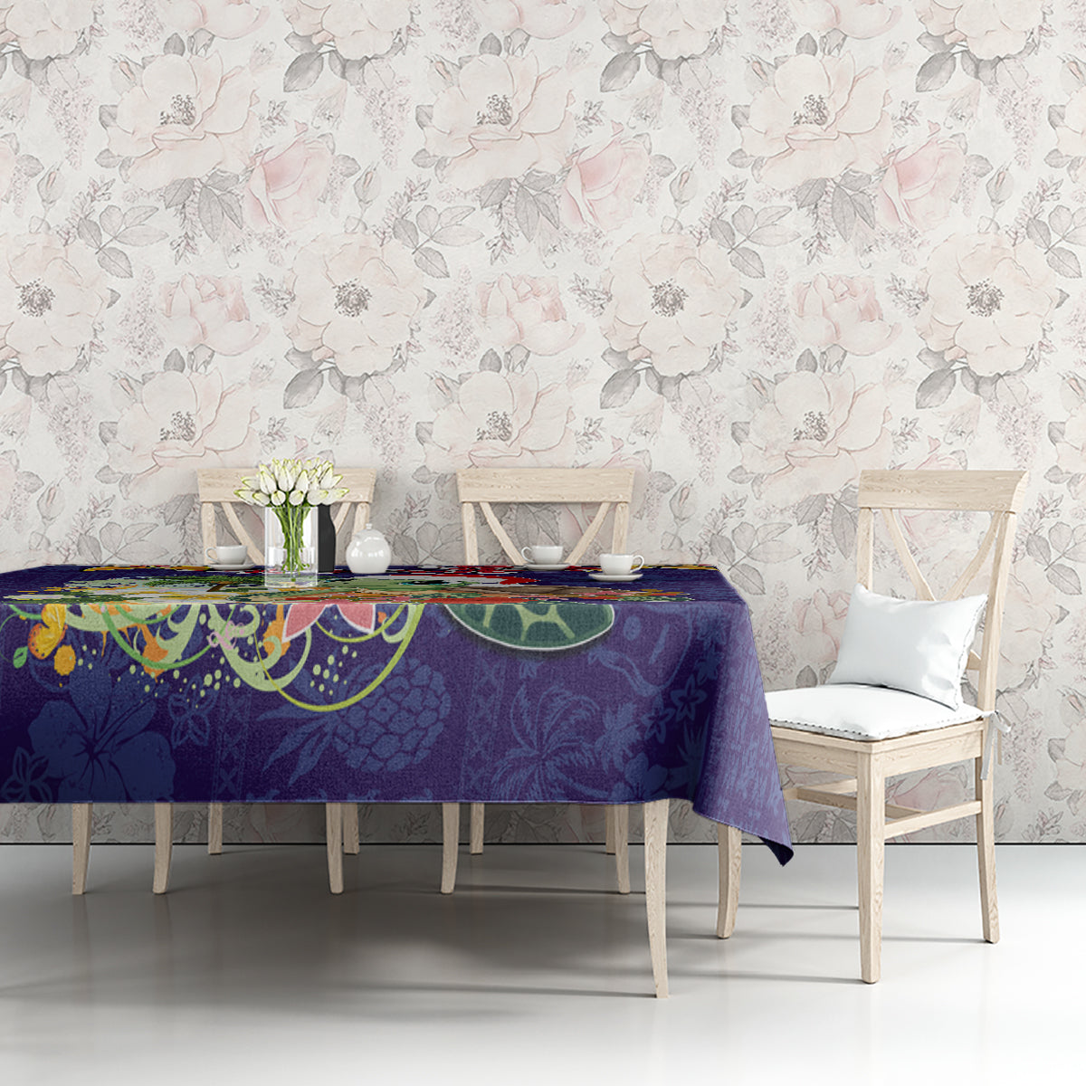 Hawaii Honu Mele Kalikimaka Tablecloth Santa Tropical Flower Aloha Summer Blue Version LT03 - Polynesian Pride