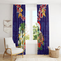 Hawaii Honu Mele Kalikimaka Window Curtain Santa Tropical Flower Aloha Summer Blue Version LT03 - Polynesian Pride
