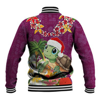 Hawaii Honu Mele Kalikimaka Baseball Jacket Santa Tropical Flower Aloha Summer Pink Version LT03 - Polynesian Pride