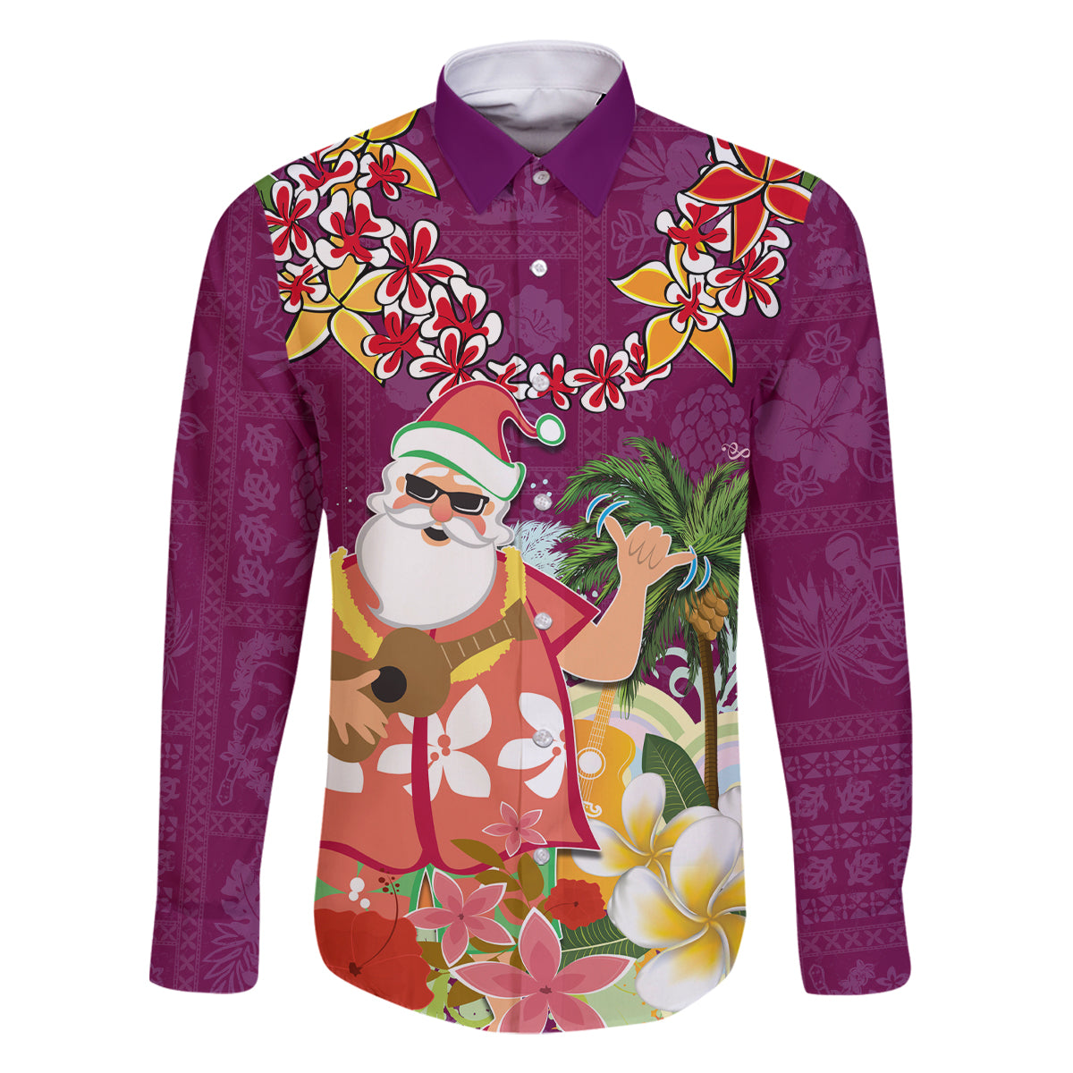 Hawaii Honu Mele Kalikimaka Family Matching Mermaid Dress and Hawaiian Shirt Santa Tropical Flower Aloha Summer Pink Version LT03 Dad's Shirt - Long Sleeve Pink - Polynesian Pride