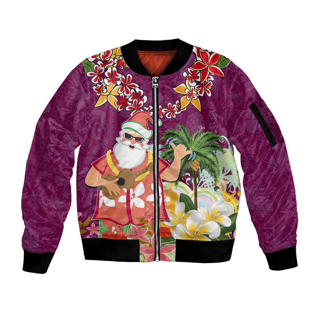 Hawaii Honu Mele Kalikimaka Sleeve Zip Bomber Jacket Santa Tropical Flower Aloha Summer Pink Version LT03 Unisex Pink - Polynesian Pride