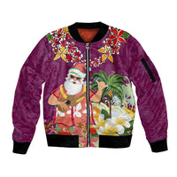 Hawaii Honu Mele Kalikimaka Sleeve Zip Bomber Jacket Santa Tropical Flower Aloha Summer Pink Version LT03 Unisex Pink - Polynesian Pride