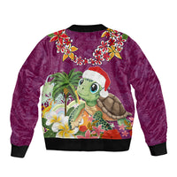 Hawaii Honu Mele Kalikimaka Sleeve Zip Bomber Jacket Santa Tropical Flower Aloha Summer Pink Version LT03 - Polynesian Pride