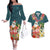 Hawaii Honu Mele Kalikimaka Couples Matching Off The Shoulder Long Sleeve Dress and Hawaiian Shirt Santa Tropical Flower Aloha Summer Turquoise Version LT03 Turquoise - Polynesian Pride