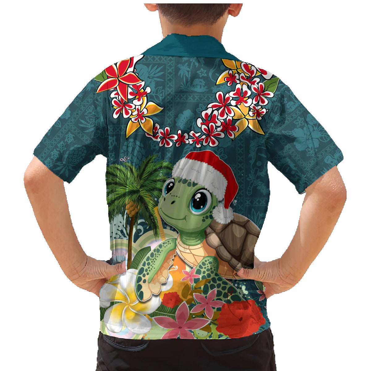 Hawaii Honu Mele Kalikimaka Family Matching Mermaid Dress and Hawaiian Shirt Santa Tropical Flower Aloha Summer Turquoise Version LT03 - Polynesian Pride