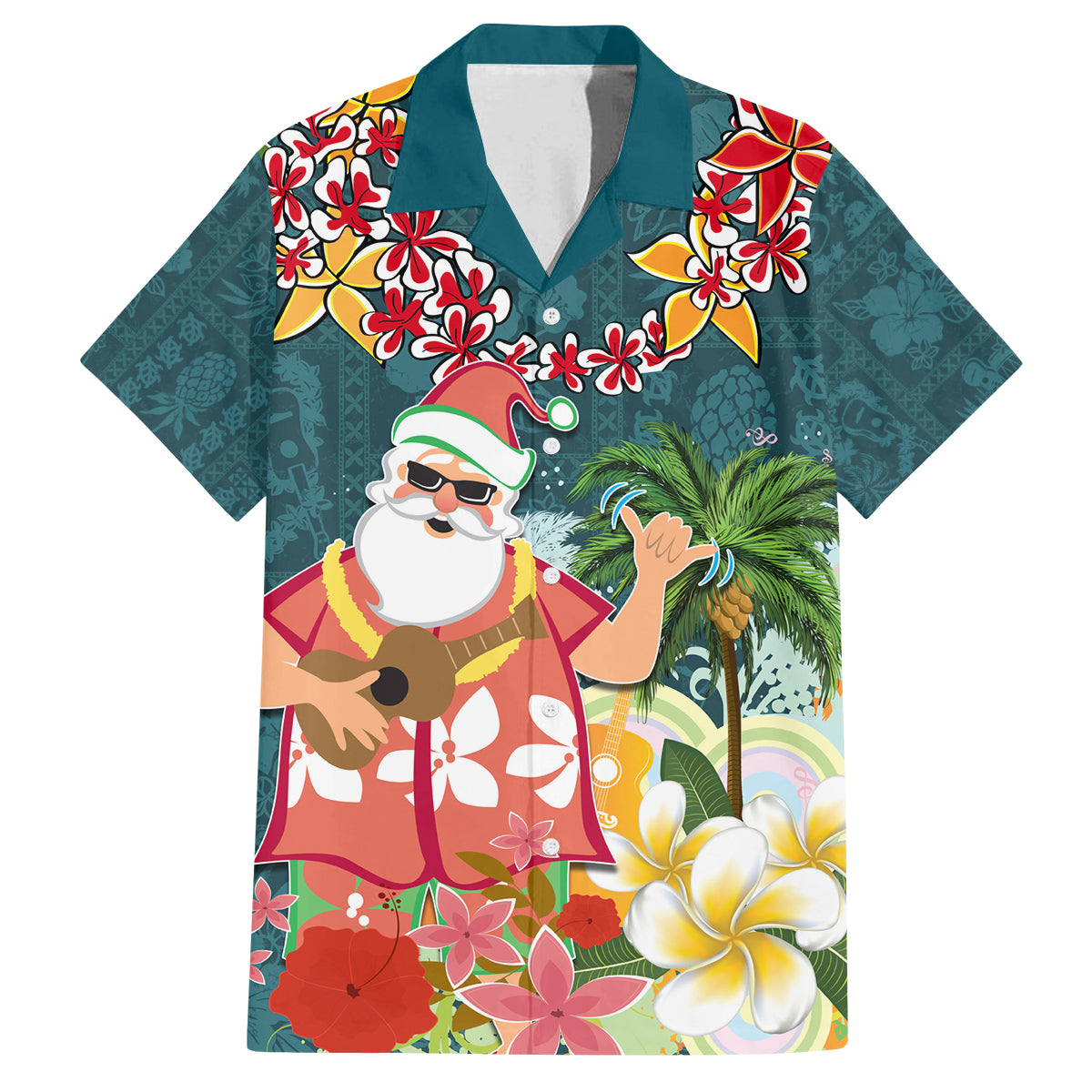 Hawaii Honu Mele Kalikimaka Family Matching Off Shoulder Maxi Dress and Hawaiian Shirt Santa Tropical Flower Aloha Summer Turquoise Version LT03 Dad's Shirt - Short Sleeve Turquoise - Polynesian Pride