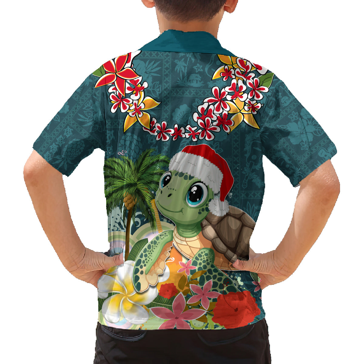 Hawaii Honu Mele Kalikimaka Family Matching Tank Maxi Dress and Hawaiian Shirt Santa Tropical Flower Aloha Summer Turquoise Version LT03 - Polynesian Pride