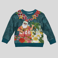 Hawaii Honu Mele Kalikimaka Kid Ugly Christmas Sweater Santa Tropical Flower Aloha Summer Turquoise Version LT03 Kid Turquoise - Polynesian Pride